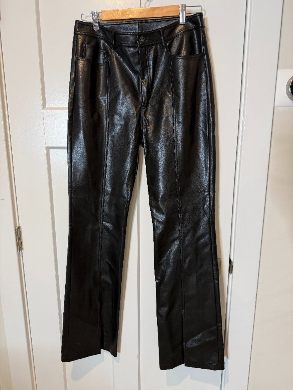 Cinq A Sept Shanis Black Vegan Leather Slit Bootcut Pants size 10
